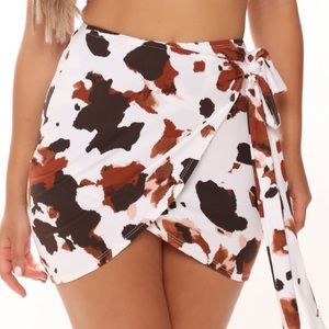 Cow print side tie skirt